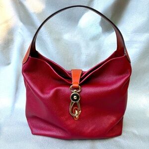 Dooney & Bourke Red Brown Pebble Grain Lucca Leather Lock Logo Shoulder Hobo Bag